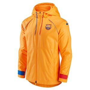 Nike FC Barcelona AWF Orange Hooded Jacket Men Size Small